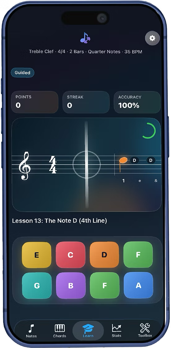 Note Trainer app lesson screen